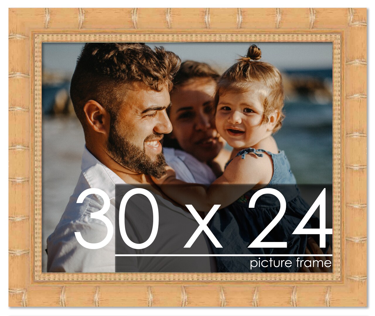 30x24 Natural Modern Bamboo Picture Frame - UV Acrylic, Foam Board Backing, Hanging Hardware